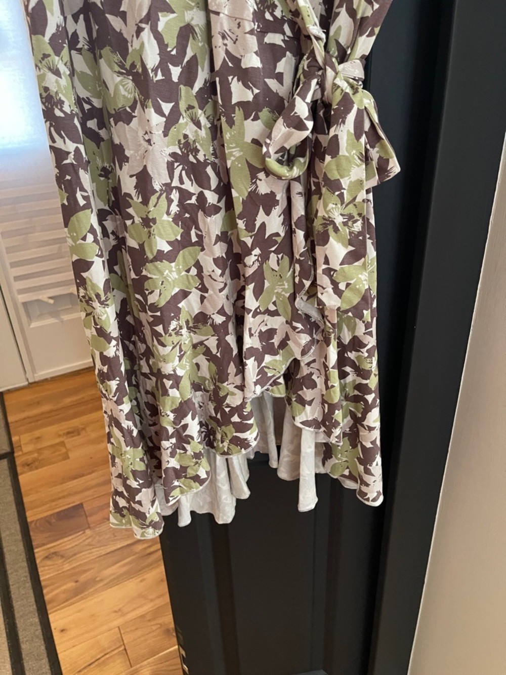 chic Olive & Brown Floral Midi Wrap Dress - Picture 5 of 8